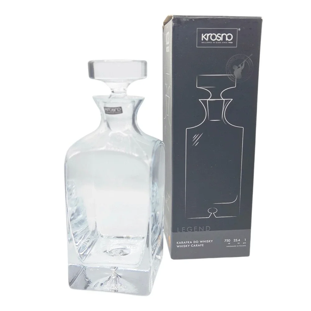 Krosno Glass Heavy Square Decanter‎ With Stopper Made In Poland 24.5oz 750ml NEW